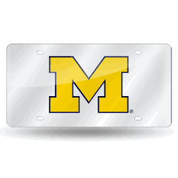 Michigan Wolverines  12" x 6" Silver Laser Cut Tag For Car/Truck/SUV