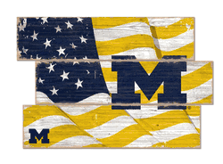 Michigan Wolverines American Flag 3 Plank