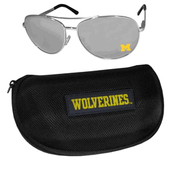 Michigan Wolverines Aviator Sunglasses and Zippered Carrying Case