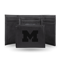 Michigan Wolverines Black Laser Engraved Faux Leather Trifold