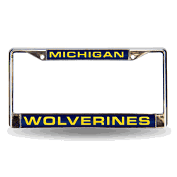 Michigan Wolverines Blue 12" x 6" Laser Cut Chrome Frame