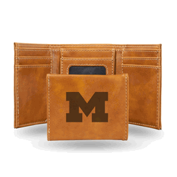 Michigan Wolverines Brown Laser Engraved Faux Leather Trifold