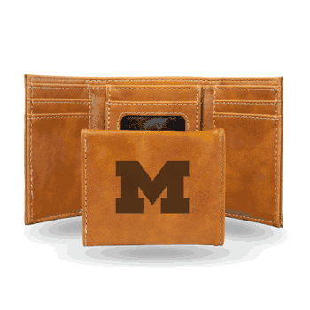 Michigan Wolverines Brown Laser Engraved Tri-Fold Wallet