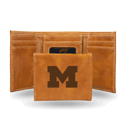 Michigan Wolverines Brown Laser Engraved Tri-Fold Wallet