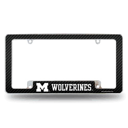 Michigan Wolverines Carbon Fiber 12" x 6" Chrome All Over Automotive License Plate Frame for Car/Truck/SUV