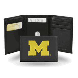 Michigan Wolverines  Embroidered Genuine Leather Tri-fold Wallet 3.25" x 4.25" - Slim