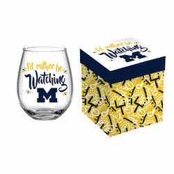 Michigan Wolverines Glass 17oz Wine Stemless Boxed