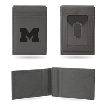 Michigan Wolverines Gray Laser Engraved Front Pocket Wallet