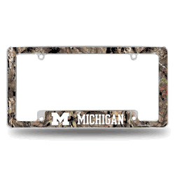 Michigan Wolverines Mossy Oak 12" x 6" Chrome All Over Automotive License Plate Frame for Car/Truck/SUV