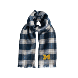 Michigan Wolverines Plaid Blanket Scarf NV-GRY