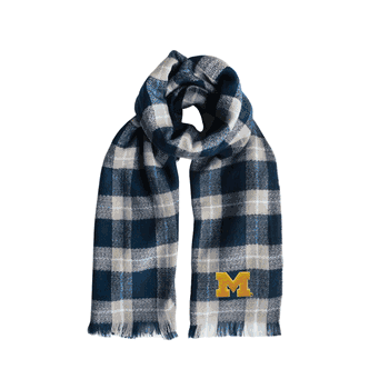 Michigan Wolverines Plaid Blanket Scarf NV-GRY