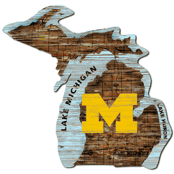 Michigan Wolverines State Distressed State with Logo