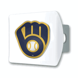 Milwaukee Brewers White Metal Hitch Cover with  3D Color Emblem