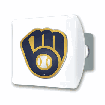 Milwaukee Brewers White Metal Hitch Cover with  3D Color Emblem