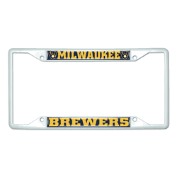 Milwaukee Brewers White Metal License Plate Frame - 6.25"x12.25"