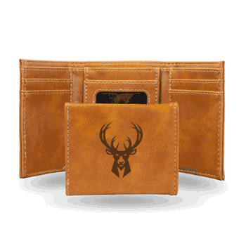 Milwaukee Bucks Brown Laser Engraved Tri-Fold Wallet