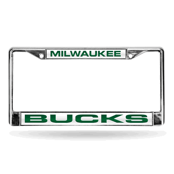 Milwaukee Bucks Laser Chrome Frame - White Background With Dark Green Letters