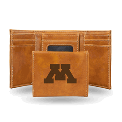 Minnesota Golden Gophers Brown Laser Engraved Faux Leather Trifold