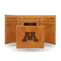 Minnesota Golden Gophers Brown Laser Engraved Tri-Fold Wallet