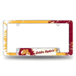 Minnesota Golden Gophers Tie Dye 12" x 6" Chrome All Over Automotive License Plate Frame for Car/Truck/SUV