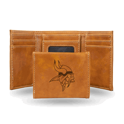 Minnesota Vikings Brown Laser Engraved Faux Leather Trifold