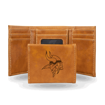 Minnesota Vikings Brown Laser Engraved Faux Leather Trifold