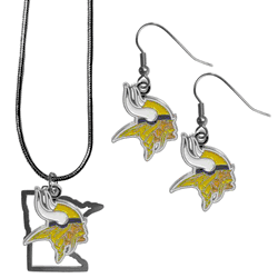 Minnesota Vikings Dangle Earrings and State Necklace Set