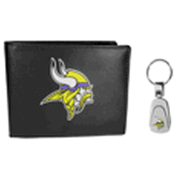 Minnesota Vikings Leather Bi-fold Wallet & Steel Key Chain