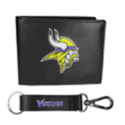 Minnesota Vikings Leather Bi-fold Wallet & Strap Key Chain