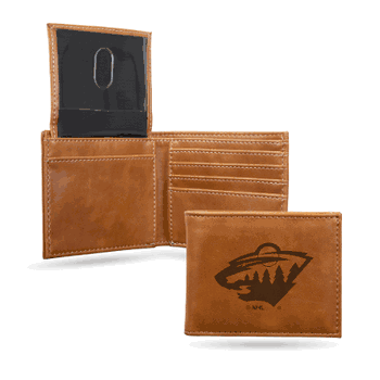 Minnesota Wild Brown Laser Engraved Bill-fold Wallet