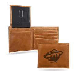 Minnesota Wild Brown Laser Engraved Billfold Wallet
