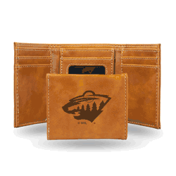 Minnesota Wild Brown Laser Engraved Tri-Fold Wallet