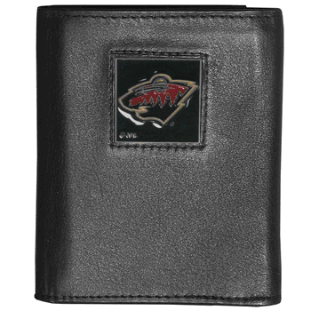 Minnesota Wild Deluxe Leather Tri-fold Wallet Packaged in Gift Box
