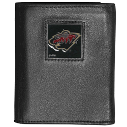 Minnesota Wild Deluxe Leather Tri-fold Wallet Packaged in Gift Box