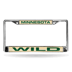 Minnesota Wild Laser Chrome Frame - Tan Background With Dark Green Letters