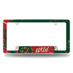 Minnesota Wild Tie Dye 12" x 6" Chrome All Over Automotive License Plate Frame