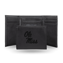 Mississippi Rebels Black Laser Engraved Faux Leather Trifold