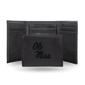 Mississippi Rebels Black Laser Engraved Faux Leather Trifold