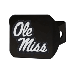 Mississippi Rebels Black Metal Hitch Cover with Metal Chrome 3D Emblem