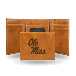 Mississippi Rebels Brown Laser Engraved Faux Leather Trifold