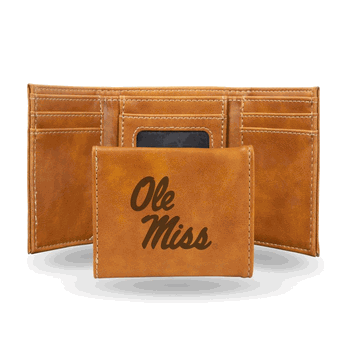 Mississippi Rebels Brown Laser Engraved Faux Leather Trifold