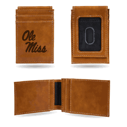 Mississippi Rebels Brown Laser Engraved Front Pocket Wallet