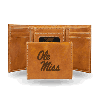 Mississippi Rebels Brown Laser Engraved Tri-Fold Wallet