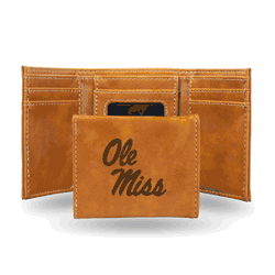 Mississippi Rebels Brown Laser Engraved Tri-Fold Wallet