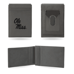 Mississippi Rebels Gray Laser Engraved Front Pocket Wallet