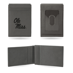 Mississippi Rebels Gray Laser Engraved Front Pocket Wallet