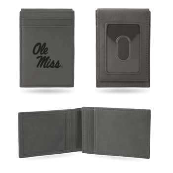 Mississippi Rebels Gray Laser Engraved Front Pocket Wallet