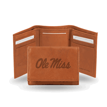 Mississippi Rebels Ole Miss Brown Embossed Genuine Leather Tri-Fold Wallet