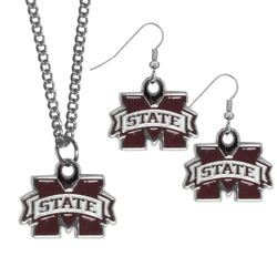 Mississippi St. Bulldogs Dangle Earrings and Chain Necklace Set