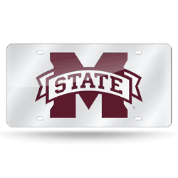 Mississippi State Bulldogs  12" x 6" Silver Laser Cut Tag For Car/Truck/SUV